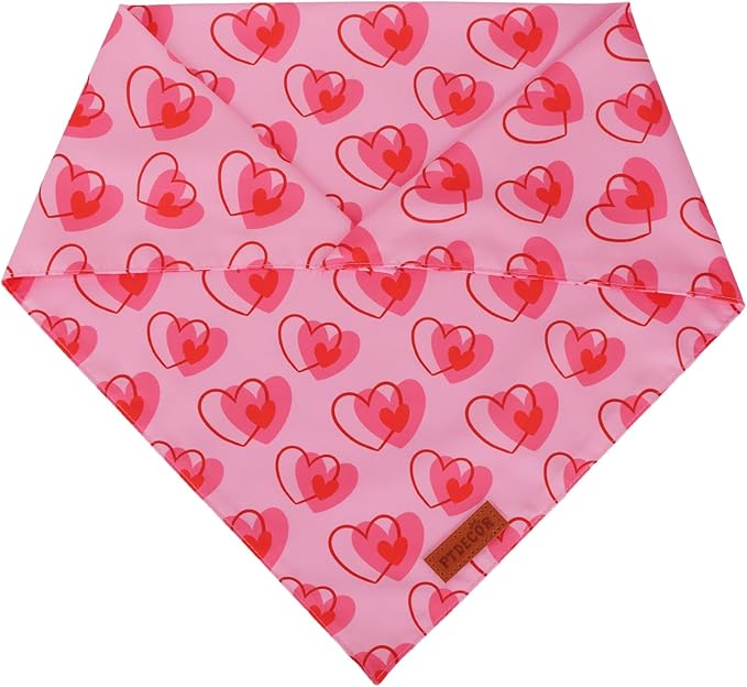 PTDECOR Valentine Dog Bandana, Reversible Heart Print Valentine Pet Scarf, Premium Durable Fabric, Pink Bandanas for Medium Large Dogs (Large)