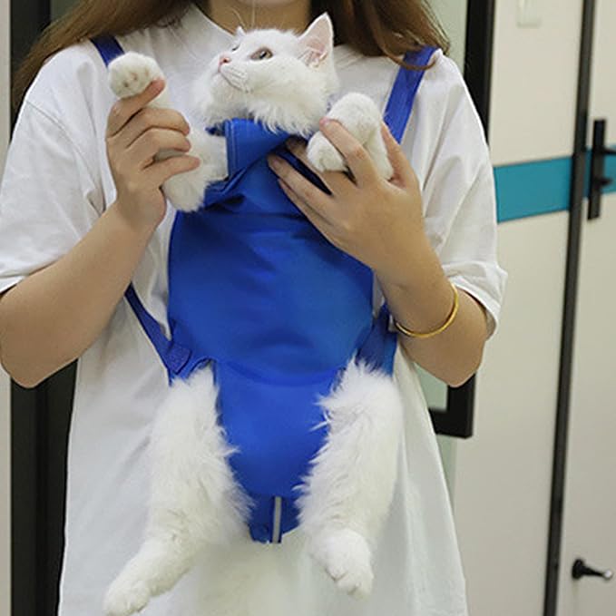 Cat Bathing Bag, Scratch-Resistant Nylon Cat Grooming Bag with Zipper & Paste Tape, Adjustable Multifunctional Cat Restraint Bag for Bathing Washing Nail Cutting, L, Cat Bathing Bag
