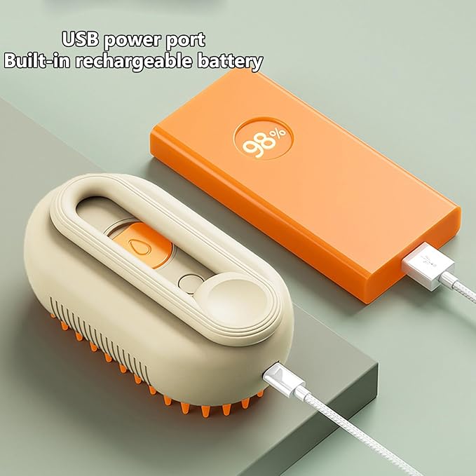 Rechargeable Steamy Brush for Shedding, Pet Grooming and Massage - Removes Tangles, Static, and Flying Hair from Long and Short Fur on Dogs and Cats (White)