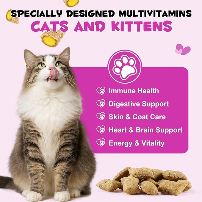 Cat Multivitamin Chews - Multivitamin Soft Chews for Cats, Cat Vitamin Supplements Support Immune Function & Digestive Function, Skin & Coat Health, Joint Support, Chicken Flavor - 100g / 30 Chews