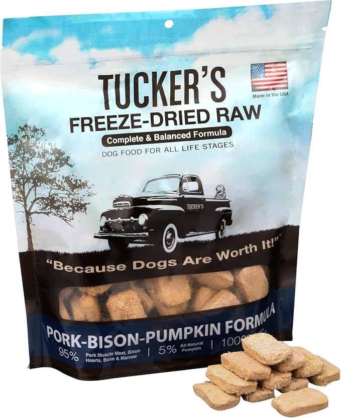Tucker's Raw Frozen Freeze Dried Raw Dog Food, Pork, Bison & Pumpkin Formula 14oz (2 Pack)