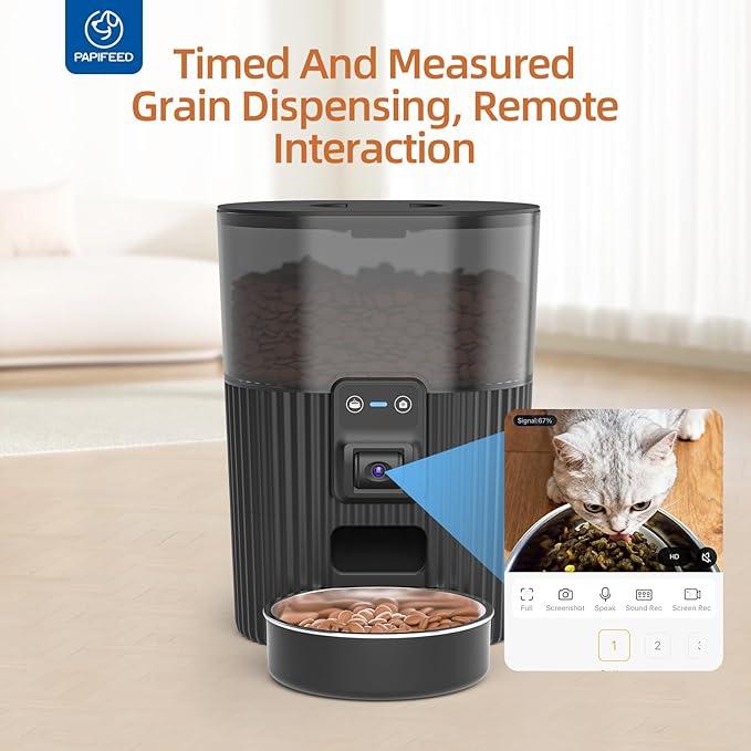 PAPIFEED Automatic Cat Feeder with Camera, Adjustable Angle 2.4G WiFi Pet Feeder 3.5L/15 Cup Timed Dispenser,Timed Feeder for Remote Feeding with Stainless Steel Bowl up to 10 Meals Per Day with APP