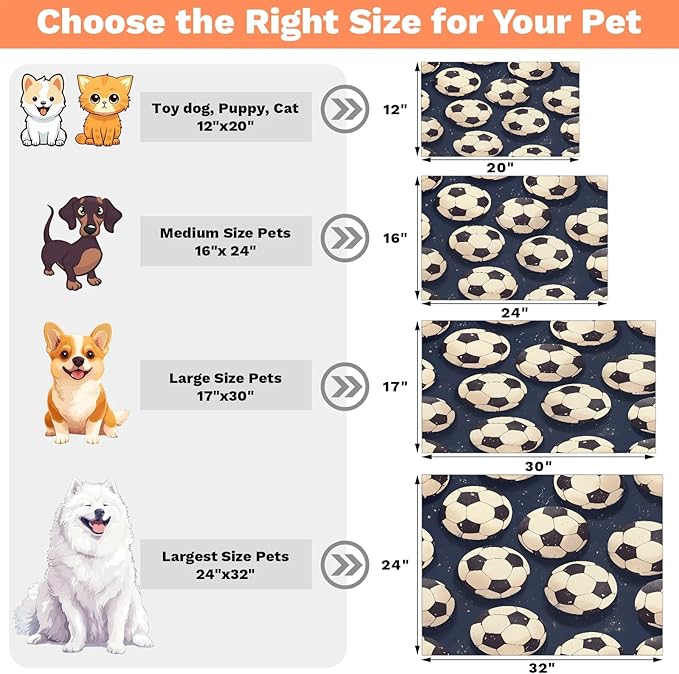 Football Soccer Dog Food Mat for Floors Absorbent, Quick Dry Water Dispenser Mat for Food, Water, Pet Supplies 17" x 30", Sports Game