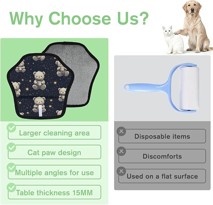 Reusable Pet Hair Removal Glove Stars Bears Magic Brush for Cat & Dog Hair Remover for Car, Sofa, Bedding, Clothes - 9x9 Mitt Washable