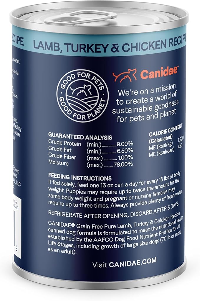 Canidae Pure Limited Ingredient Premium Wet Dog Food, Lamb, Turkey & Chicken Recipe, 13 oz. (Case of 12), Grain Free