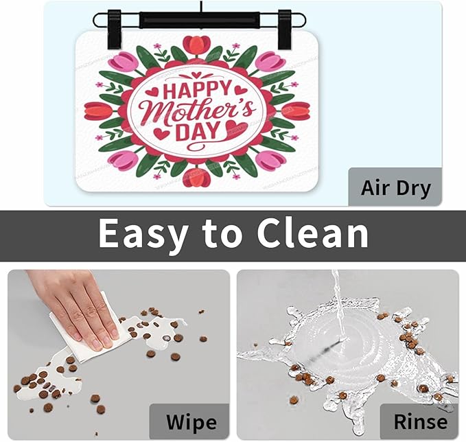 Dog Food Mat for Floors Absorbent Quick Drying Happy Mother's Day Floral Gift for Mom Tulip Er Pet Cat Food Mat Easy-to-Clean Pet Feeding Mats Dog Bowl Mats 24x16In