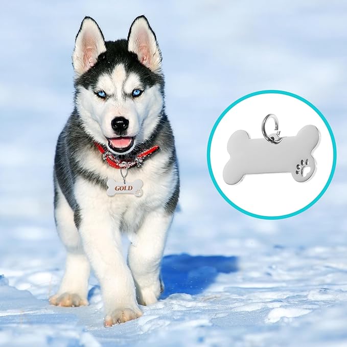 Toddmomy 4pcs Bone-Shaped Stainless Steel Dog Tag Pendants 21x40mm Hollow Puppy Name Id Tags Pet Collar Accessories Anti-Lost Pet Supplies