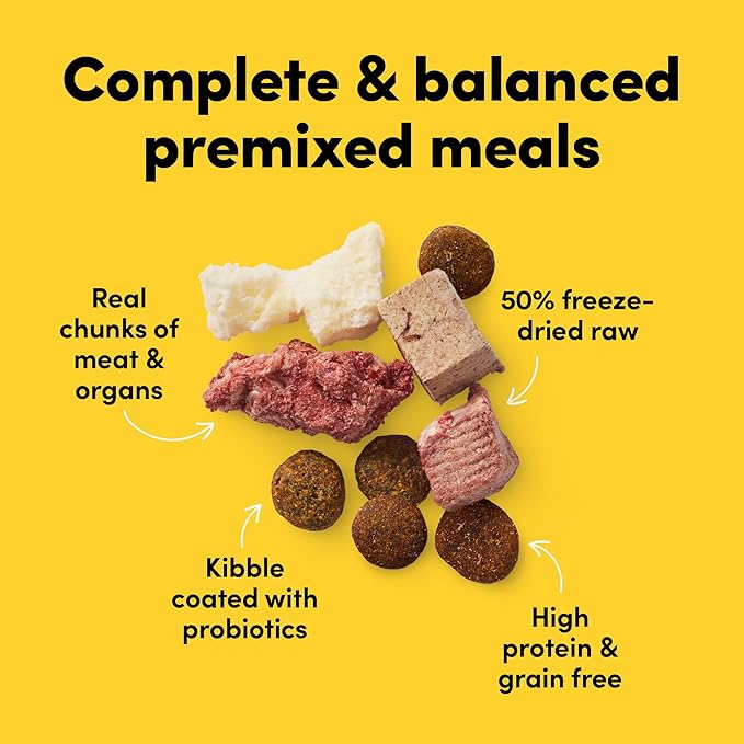 RawMix50 Beef Organs Dog Food, 50% Freeze-Dried Raw, High Protein, Grain-Free Kibble, No Corn or Wheat, Complete and Balanced, 2lb