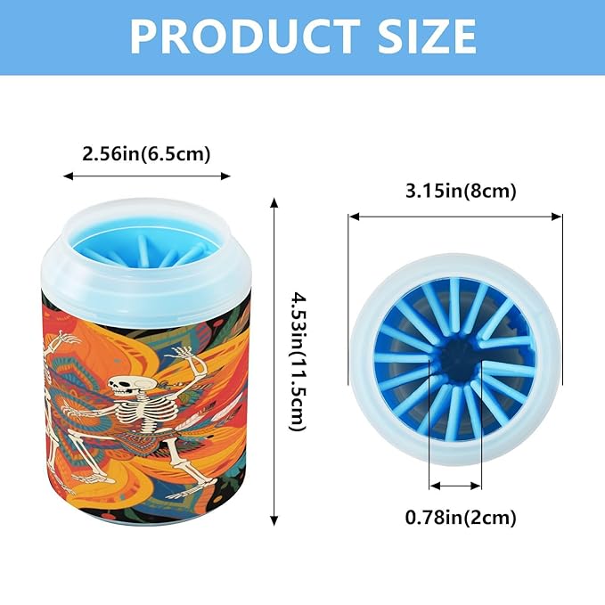 Boho Mandala Flower and Human Skeleton (2) Portable Pet Foot Washer with Silicone Brush Soft Pets Grooming Supplies for Small Medium Large Breed Dogs, Cats