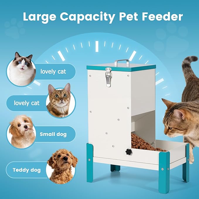 Automatic Cat Feeder, 10L Cat Food Dispenser Automatic Dog Feeder with Stand Gravity Cat Feeder Removable Feeding Tray Raised Pet Feeder for Dogs and Cats