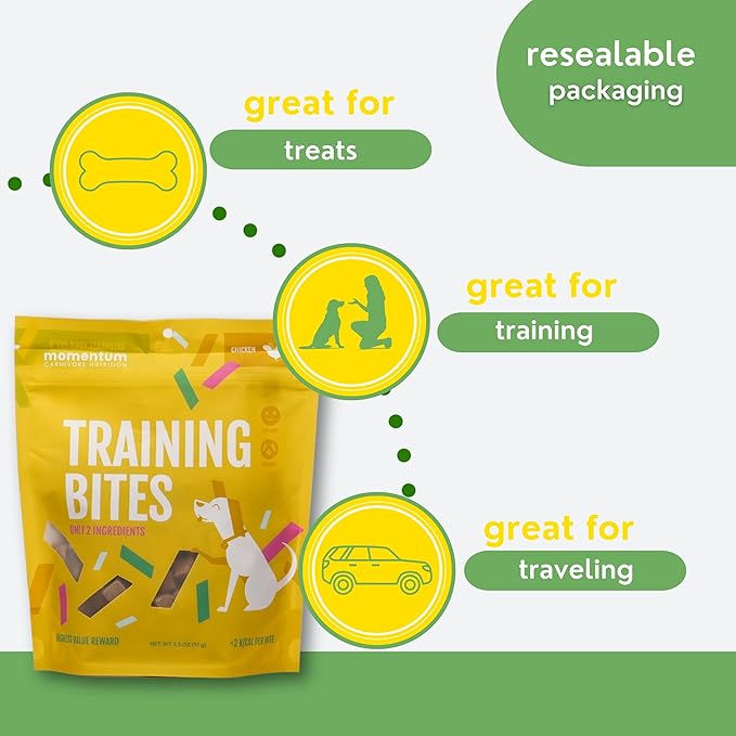 Momentum Carnivore Nutrition Freeze-Dried Chicken Training Bites – Two Ingredients-Chicken Gizzard and Heart, All-Natural Dog Treats –Made in USA – Perfect for Training & Rewards- 2.5 oz Bag