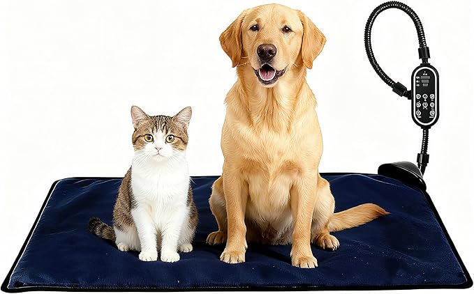 Pet Heating Pad for Cat, Electric Heated Mat with 3 Temperatures & 3 Timers, Automatic Induction Heated Cat Bed, Chew Resistant Cord (Dark Grey, 27.6" x 15.7")