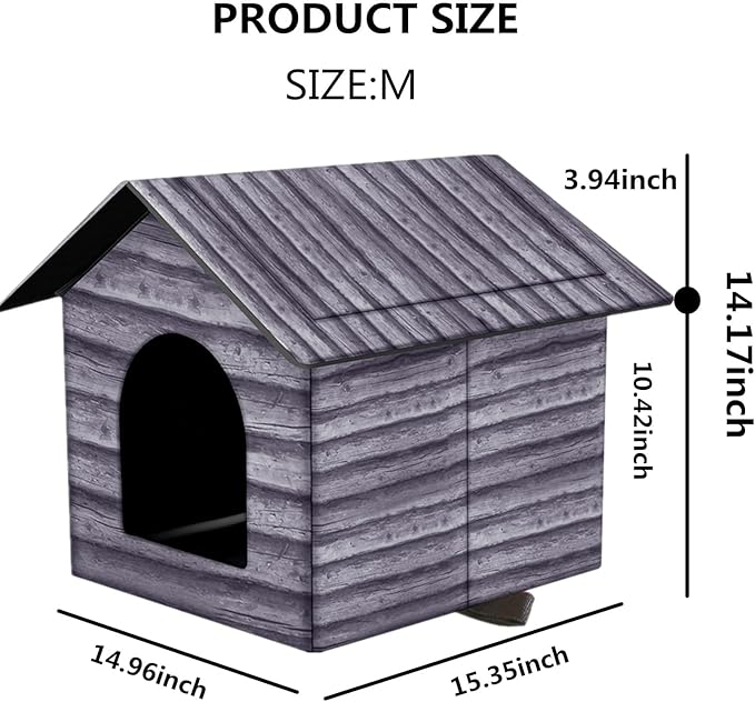 Outdoor Cat House Cat House for Outdoor and Indoor Use - Waterproof Shelter for Cats, Dogs, and Feral Animals (Grey Wood Color, Medium)