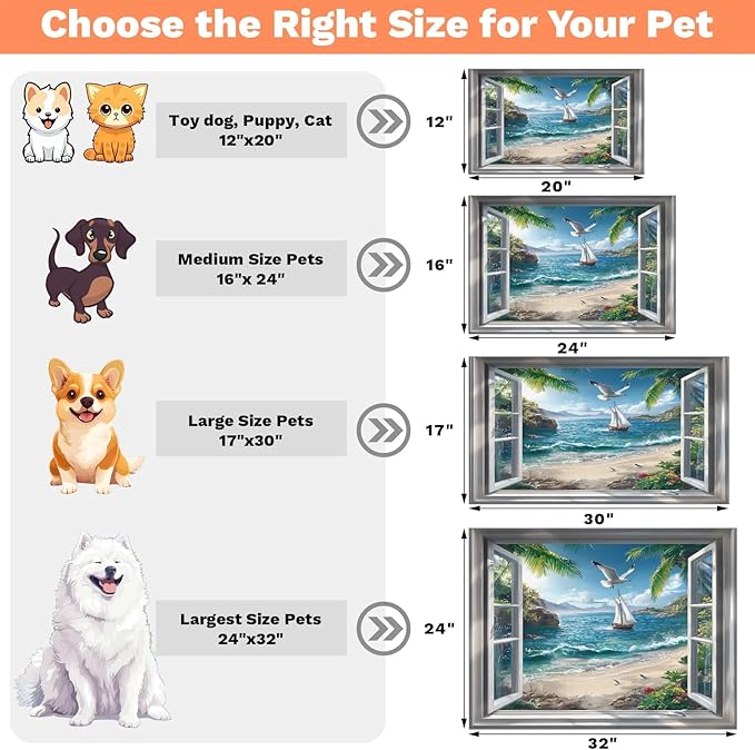 Beach Sunshine Dog Food Mat for Floors Absorbent, Quick Dry Water Dispenser Mat for Food, Water, Pet Supplies 17" x 30", Hawaii Coastal Seaside