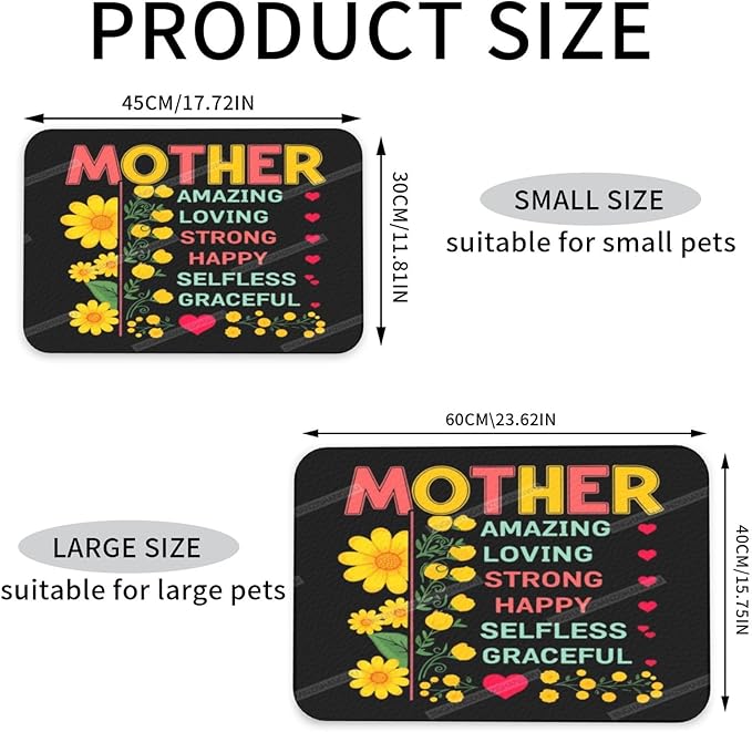 Dog Food Mat Dog Mat for Food and Water 18X12In Happy Mother's Day Floral Gift Mom Jv No Stains Cat Pet Feeding Mats Water Bowl for Messy Drinkers