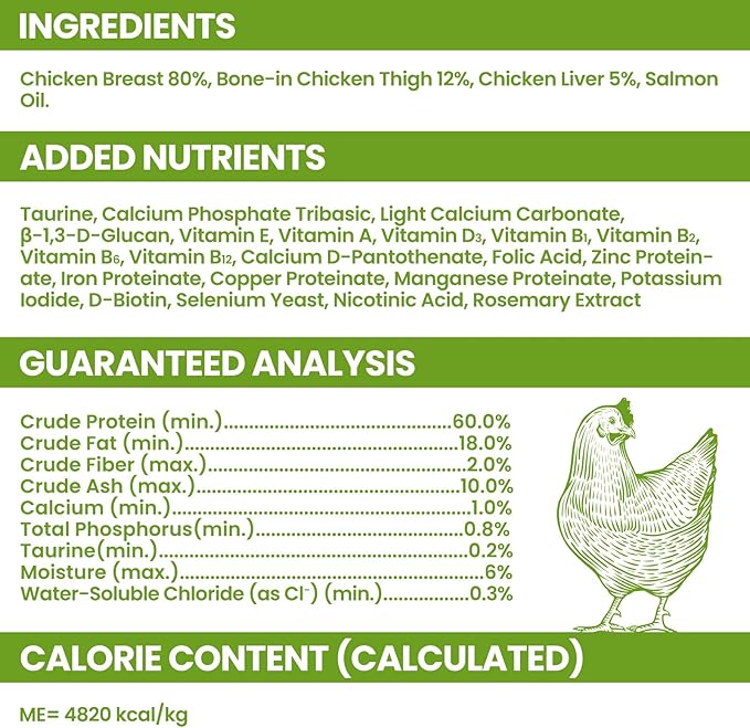 OPET Freeze Dried Raw Cat Food, Chicken & Salmon Oil Recipe, Complete & Balanced Meal or Topper, Healthy, Grain Free, High Protein Raw Cat Freeze Dried Treats (10 oz, Chicken)