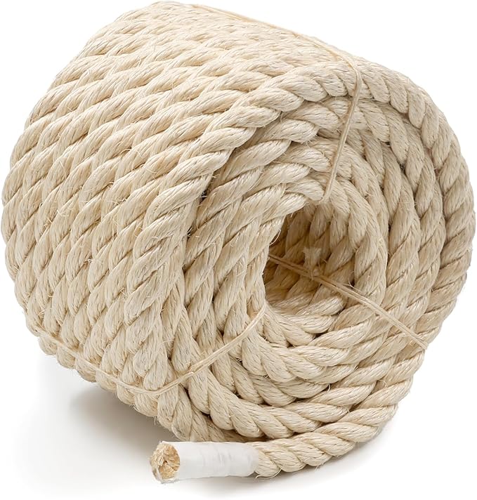Natural Sisal Rope Perfect for Cat Scratching Posts, Pet Toys, Furniture Protection, and Home Décor (1/2 in (12mm) x 50 ft)