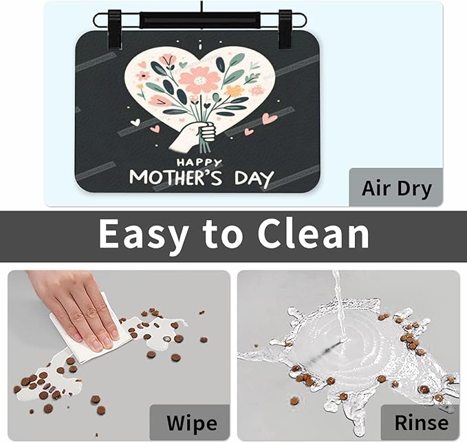 Absorbent Dog Water Cat Mat for Food Water Bowl Quick Dry Happy Mother's Day Floral Gift for Mom Jq Pet Feeding Mats No Stains Dog Food Mat Pet Accessories Supplies Cat Bowl Mats 24x16In
