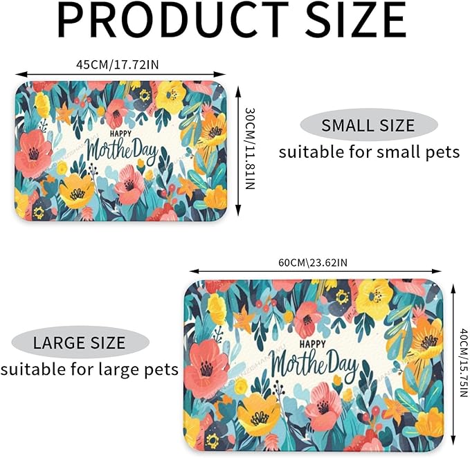 Pet Feeding Mat Absorbent Dog Mat for Food and Water Bowl Dog Accessories Happy Mother's Day Floral Gift for Mom Cg Pet Supplies Dogs Quick Dry Cat Water Dispenser Mats 24x16In