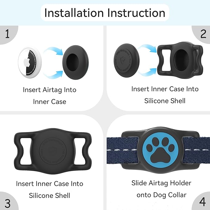 2-Pack Airtag Holder for Dog Collar, Waterproof Silicone Protective Case Cover, Anti-Lost Tracker Universal Fit for All Width Pet Collars (Rose Red&Blue)