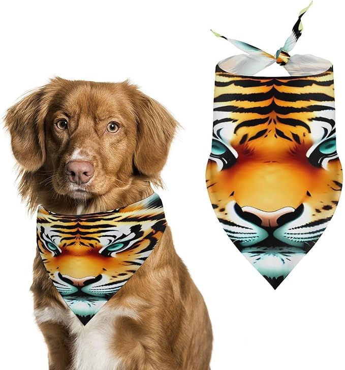 Dog Bandana Spring Pet Scarf Adjustable Triangle Little Fat Tiger Head Printing Dog Bib Washable Polyester Puppy Bandana for Small Medium Large Dogs Cat Birthday Party Supplies