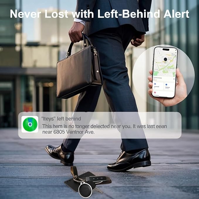 Smart Tracker | Bluetooth Luggage Tracker Works with Apple Find My (iOS Required), Keys Finder and Item Locator for Luggage, Backpack, Pets & Car | Replaceable Battery (White)