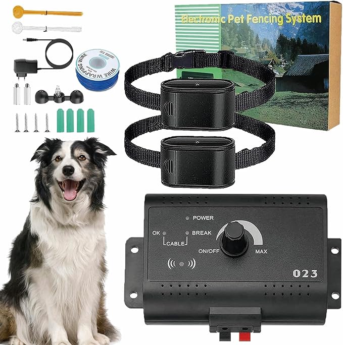 Electronic Dog Fence, Remote Dog Training Shock Collar & In-ground Pet Boundary Containment System, Covers up to 1/2 Acre, Waterproof Tone / Static Correction, Pet Fence for Stubborn Dogs,for2dogs