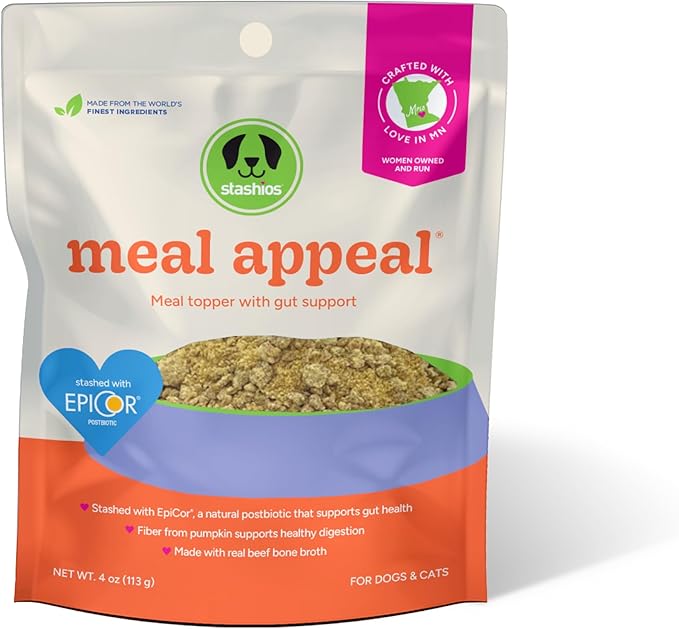 Stashios: Meal Appeal: Gut Support Food Topper - Beef 4 Oz - Dogs & Cats, Slow Baked Powder, Enhance Food Flavor, Support Nutrition & Health