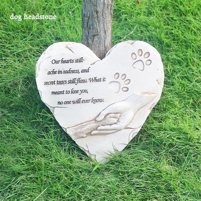 Heart Shaped Pet Dog Memorial Stones Grave Markers, Pet Dog Headstones Memorial Plaques for Garden Backyard Patio or Lawn, Sympathy Pet Dog Memorial Gifts Remembrance Loss Gifts, 9.6"x9.5"