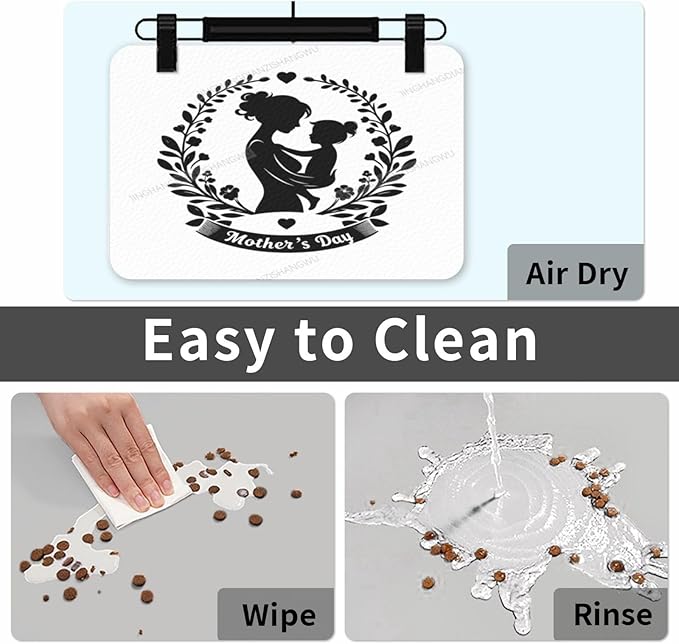 Pet Feeding Mat Happy Mother's Day Floral Gift Mom A Dog Food Mat for Food Water No Stains Quick Dry Dispenser Cat Bowl Mats for Messy Drinkers 18X12In
