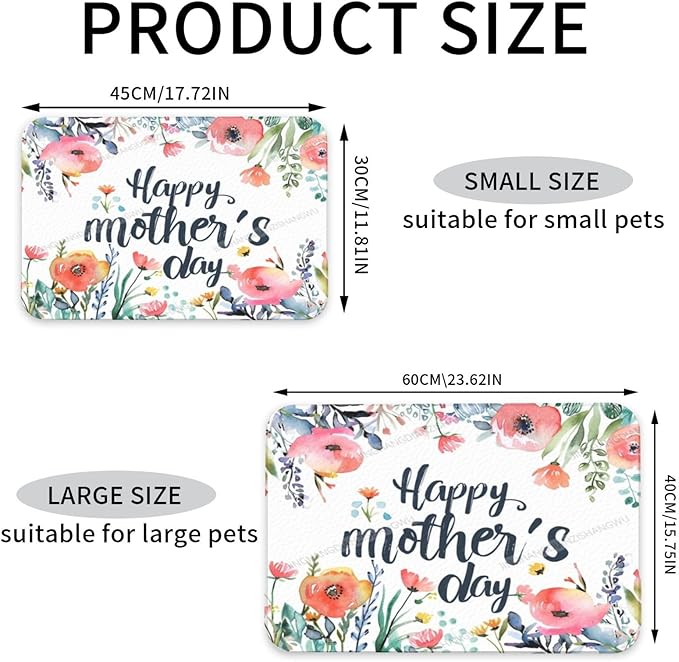 Dog Food Mats for Floors Absorbent Pet Cat Food Mat Happy Mother's Day Floral Gift Mom Ee Non Slip Dogs Bowl Mats for Water Dog Placemats Feeding Mat Pet Supplies 24x16In