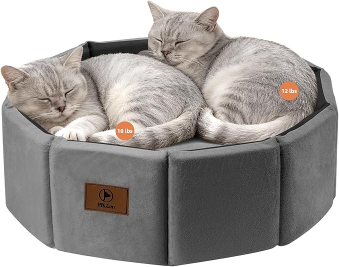 PJYuCien Premium Orthopedic Memory Foam Round Pet Bed for Large Cats, Small Dogs & Puppies - 20" Indoor Donut Cuddler with Non-Slip Bottom, Machine Washable, Supports Pets Up to 18 lbs, Gray