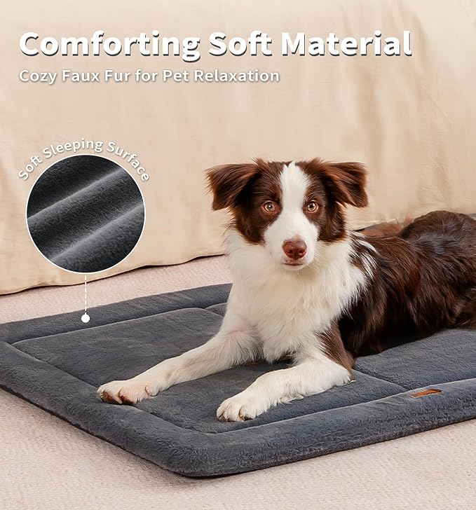 Made4Pets Dog Crate Pad Bed for Medium Large Dogs, Washable & Reversible, Anti-Slip Kennel Mat for Cozy Sleeping, Soft Fluffy Dog Bed for Indoor & Outdoor Use, 35"x23", Dark Gray