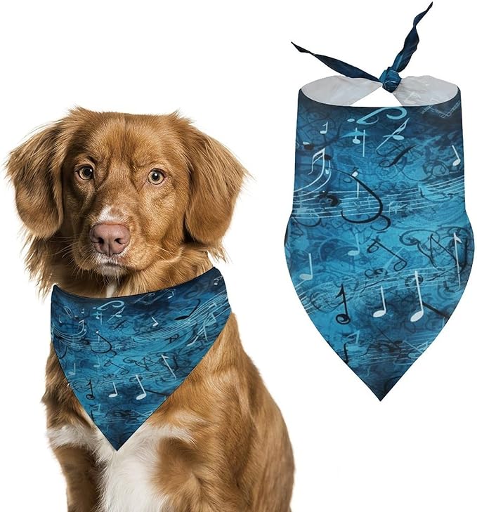 Dog Bandana Spring Pet Scarf Adjustable Triangle Blue Musical Notes Printing Dog Bib Washable Polyester Puppy Bandana for Small Medium Large Dogs Cat Birthday Party Supplies