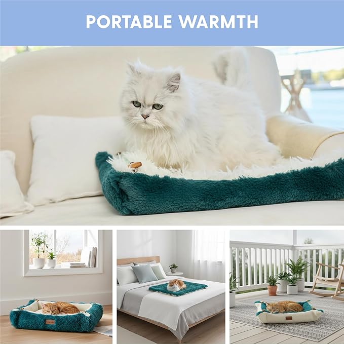 The Cat Ladies Self Warming Heated Cat Bed - Heated Outdoor Kitten Bed - Non Electric Heating Pad - for Indoor and Outdoor Cats - Reversible Comfortable Design - Dark Green