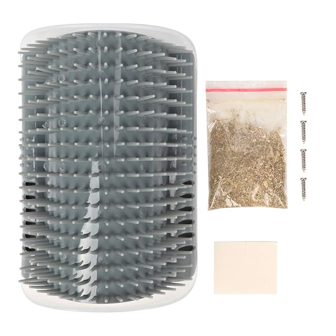 Cat Self Groomer Brush, Plastic Massage Comb with Soft 12.6x8.3cm - Easy Mount Wall Scratcher, Removes Loose Hair, Perfect for Cat Grooming and Play (Grey)