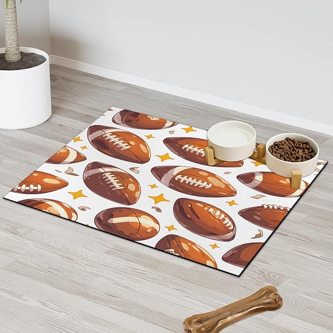 Rugby Dog Food Mat for Floors Absorbent, Quick Dry Water Dispenser Mat for Food, Water, Pet Supplies 12" x 20", Football