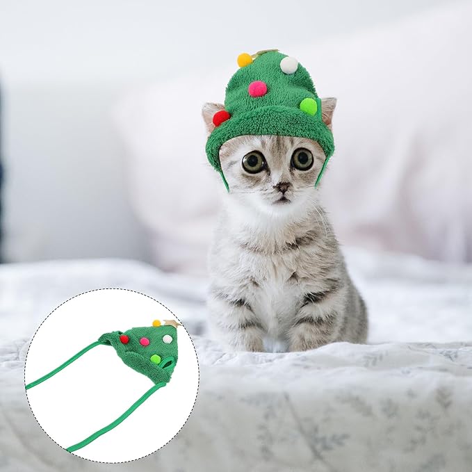 Totority Dog Christmas Hat Xmas Pet Hat with Colorful Pom Poms Small Size for Dogs and Cats Holiday Pet Supplies and Costume Accessories