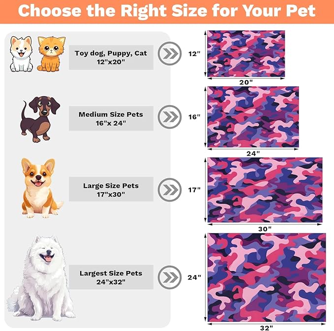 Camouflage Dog Food Mat for Floors Absorbent Dog Bowl Mat for Food and Water Dispenser Quick Dry Cat Food Placemat Pet Supplies 24" x 32", Camo