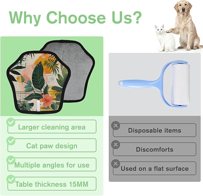Reusable Pet Hair Removal Glove Tropical Palm Leaf Flower Magic Brush for Cat & Dog Hair Remover for Car, Sofa, Bedding, Clothes - 9x9 Mitt Washable