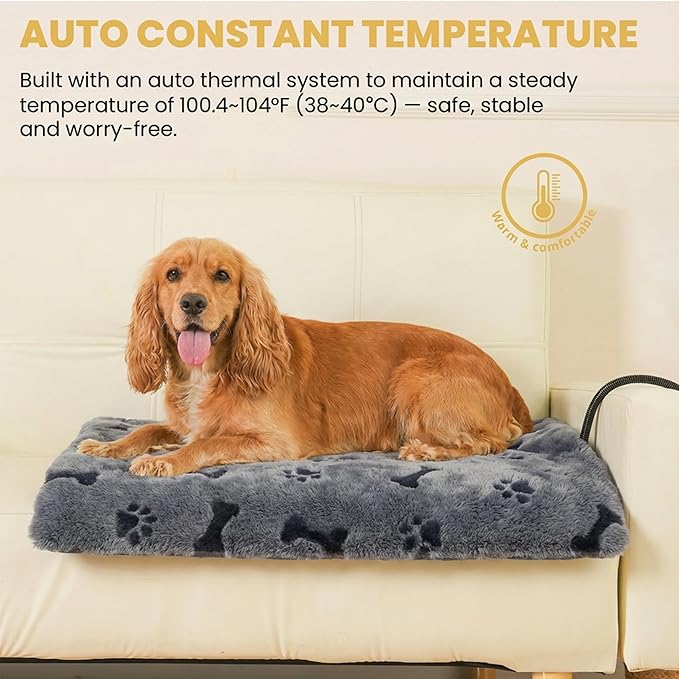 Pet Heating Pad for Cats Dogs Indoor & Sheltered Outdoor Waterproof Heated Cat Bed Heated Dog Bed Chew Resistant Cord Constant Temperature Gray Paw Print 26 x 20 Inch