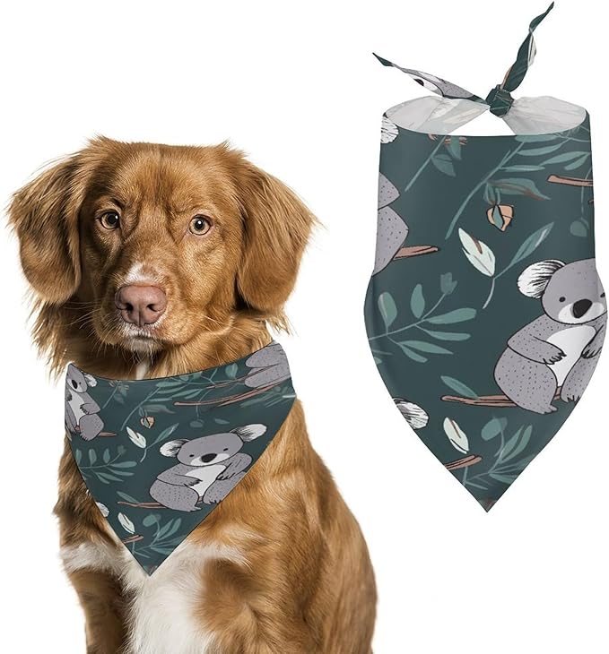 Dog Bandana Spring Pet Scarf Adjustable Triangle Lovely Koala Printing Dog Bib Washable Polyester Puppy Bandana for Small Medium Large Dogs Cat Birthday Party Supplies