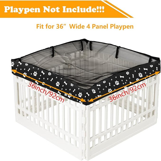 Dog Playpen Mesh Top Cover for 36" Inch Pet Playpen with 4 Panels, Dog Crate Cover Pet Tent Puppy Play Pen Cover, Ideal for Indoor/Outdoor Use. Note: Playpen Not Included (Black)