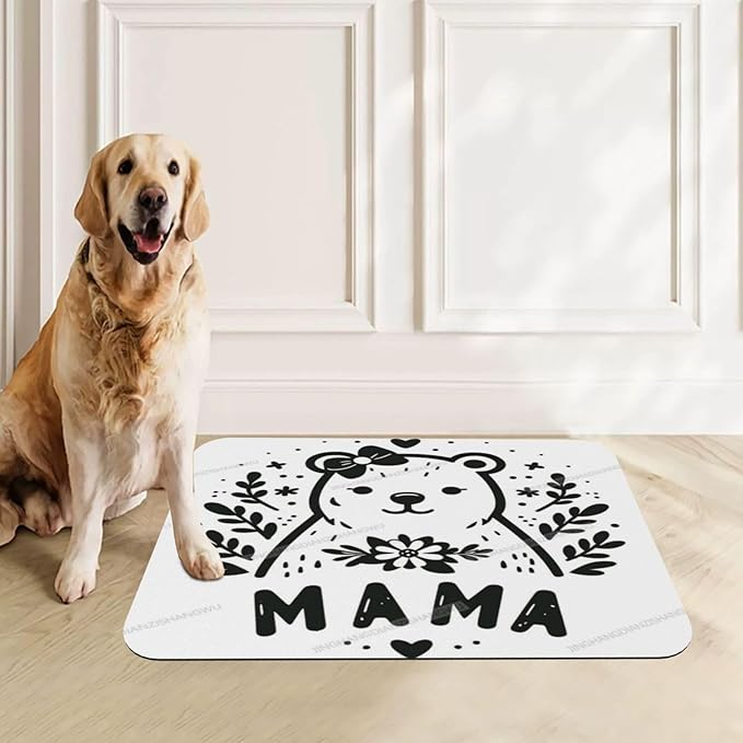 Pet Feeding Mat for Dogs Cats Happy Mother's Day Floral Gift for Mom Mama Absorbent Dog Food Mat Non-Slip Waterproof Placemat Quick Dry Pet Supplies Bowl Mats