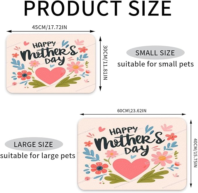 Pet Feeding Mats with Residue Collection Happy Mother's Day Floral Gift for Mom Fo Waterproof Dog Cat Bowl Mat 18X12In with Prevent Water Food Spills