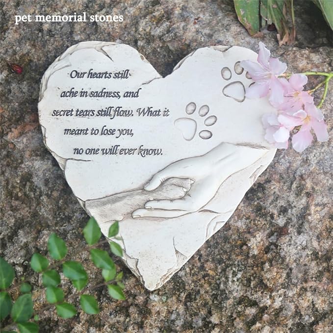 Heart Shaped Pet Dog Memorial Stones Grave Markers, Pet Dog Headstones Memorial Plaques for Garden Backyard Patio or Lawn, Sympathy Pet Dog Memorial Gifts Remembrance Loss Gifts, 9.6"x9.5"