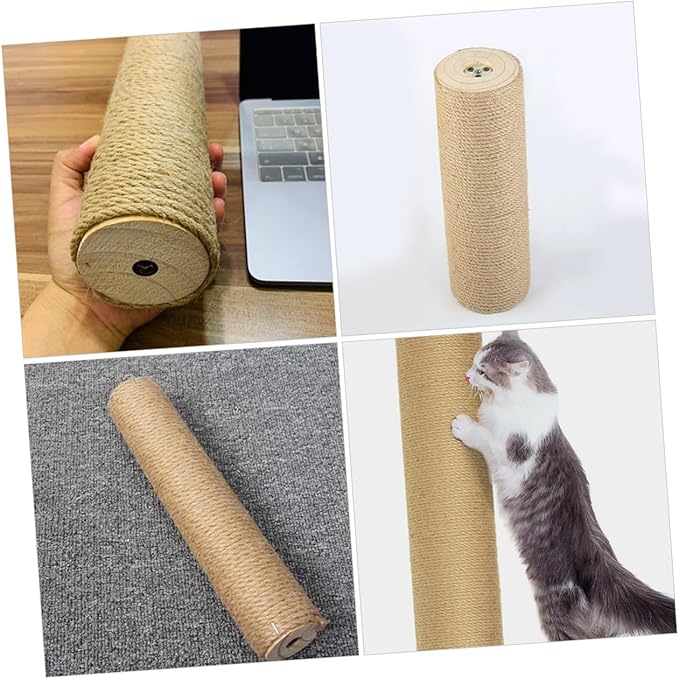 UPKOCH Cat Scratching Post Jute Rope Scratch Pole 9cm X 30cm Solid Wood Sturdy Cat Claw Scratcher Indoor Floor Accessory