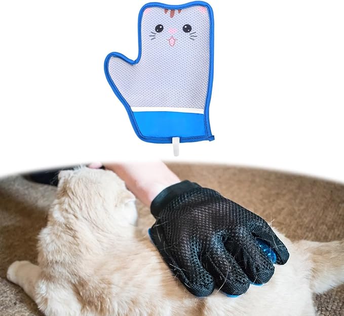 Cat Grooming Glove Brush Pet Hair Remover Mitt,Reusable,Hook Design,Portable Massage Detangling Shedding for Rabbits Clothes, Cat Pattern