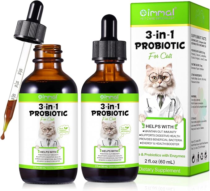 Cat Probiotic, Probiotics for Cats with Prebiotic and Enzymes, 3 in 1 Liquid Probiotic Drops for Cats, Cat Probiotics Supplement Help Digestive Support Gut Health 2 Pack