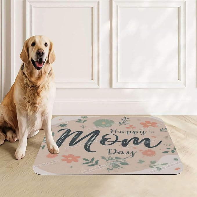 Absorbent Dog Water Cat Mat for Food Water Bowl Quick Dry Happy Mother's Day Floral Gift for Mom Ji Pet Feeding Mats No Stains Dog Food Mat Pet Accessories Supplies Cat Bowl Mats 18X12In